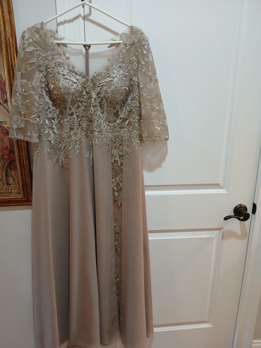 JJs House Lace-Appliqué Midi Dress in Champagne Taupe